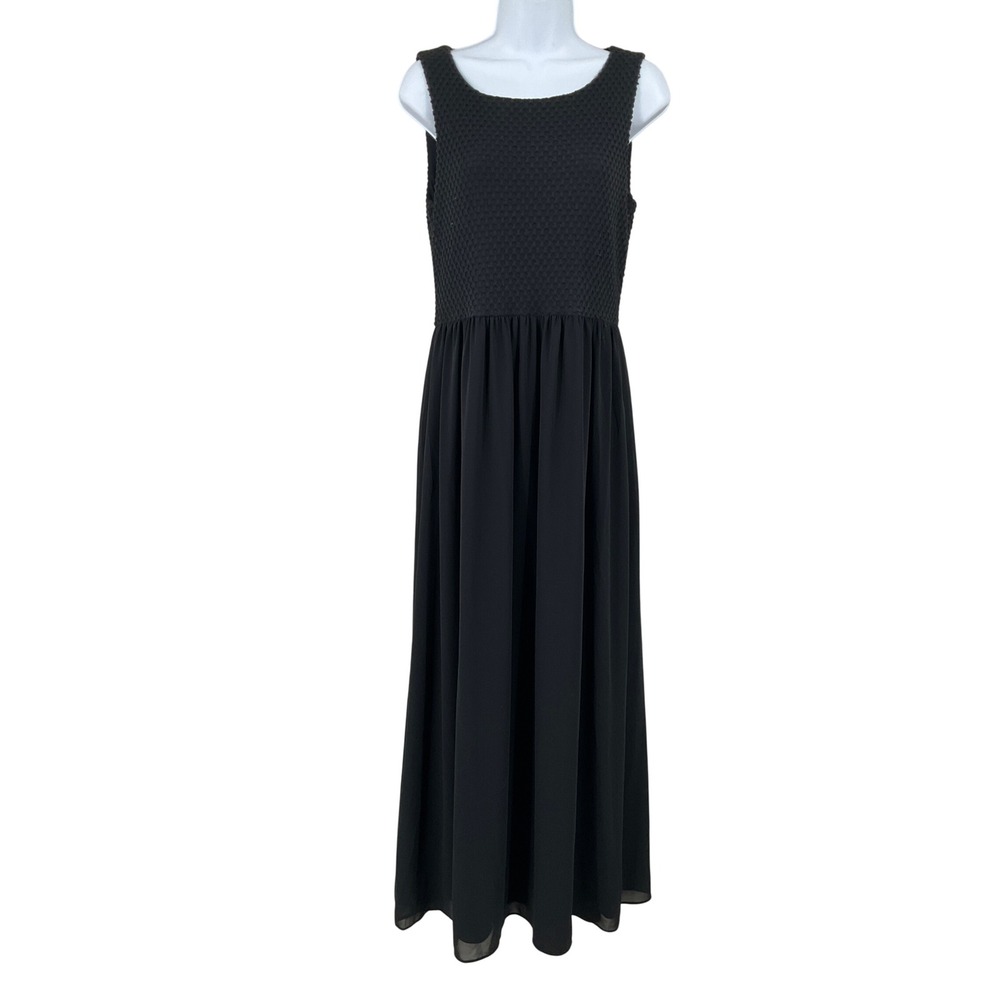 Tahari Maxi Dress Women S Black Classic Minimalist Textured Office Cocktail Gala